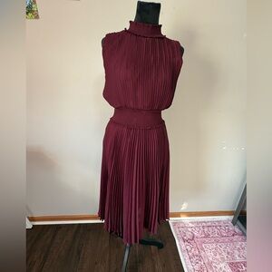 Nanette Lepore Sleeveless Pleated Blouson Burgundy Midi Dress
